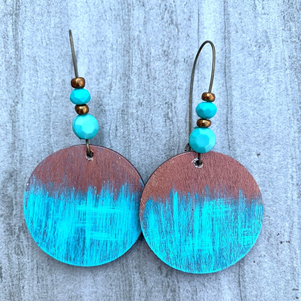 Hand painted wooden earrings